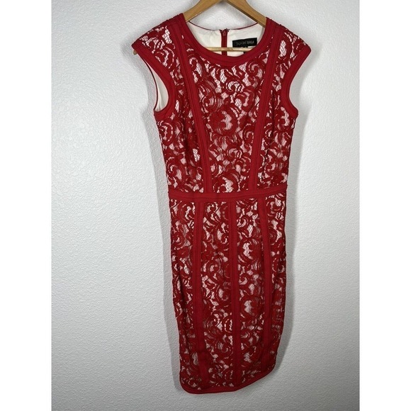 Tadashi Shoji Lace Overlay Sheath Dress 4 Womens Fully Lined Back Zipper - Picture 4 of 6